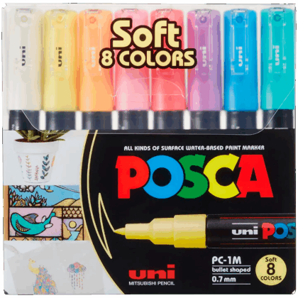 UNI POSCA Marker 8 kpl PC-1M 0,7mm pastellivärit