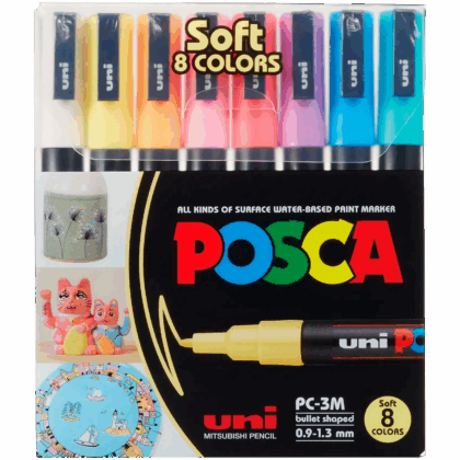 UNI POSCA Marker 8 kpl PC-3M 0,9-1,3mm pastellivärit