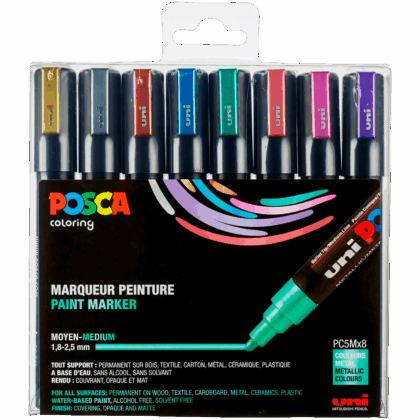 UNI POSCA Marker 8 kpl PC-5M 1,8-2,5 mm metallivärit