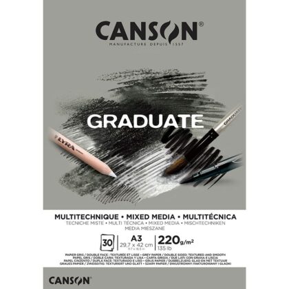 Canson Graduate Mixed Media Grey 220g (30 sivun lehtiö, harmaa)