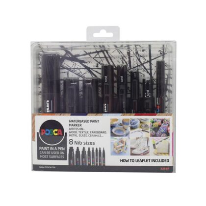 UNI POSCA Marker 8 kpl eri koot musta