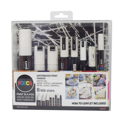 UNI POSCA Marker 8 kpl eri koot valkoinen