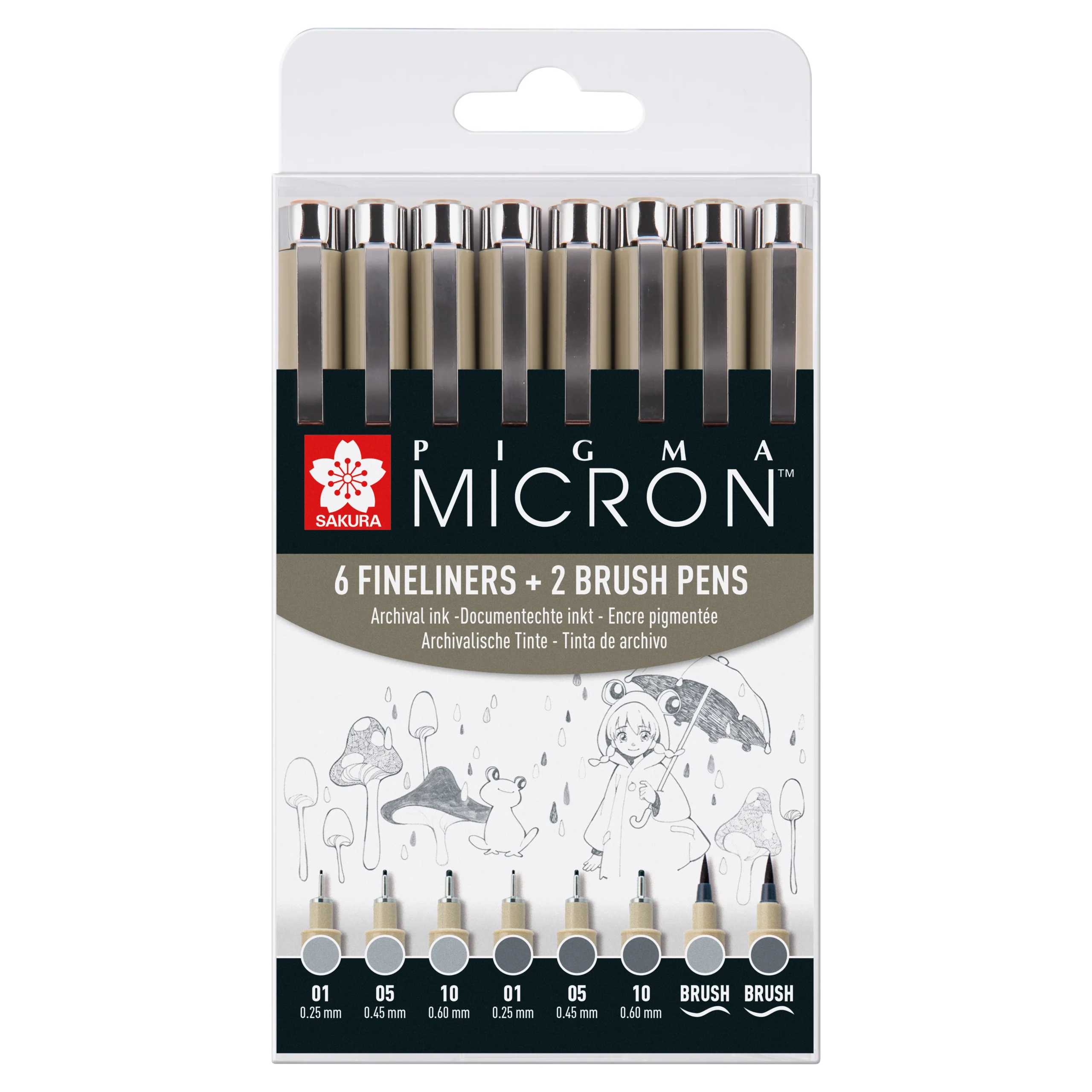 Pigma Micron 6 harmaan kynän ja 2 sivellinkynän setti Pigma Micron 6 harmaan kynän ja 2 sivellintussin lajitelma